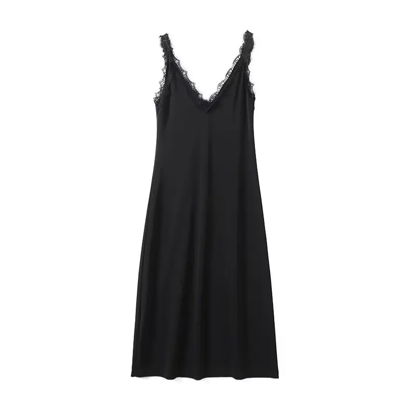 Women’s Black Lace Collar V-Neck Flowing Dress - Image 2