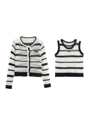 Women’s Hollow Knit Cardigan & Vest Set