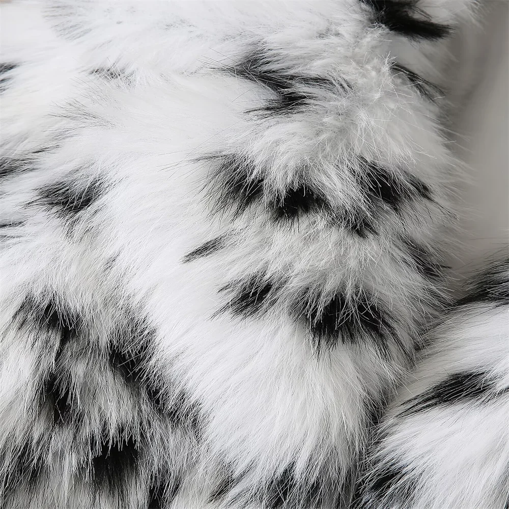 Women’s Autumn Black & White Faux Fur Jacket - Image 4