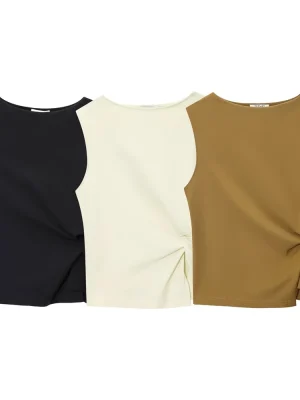 Slim Fit Pleated Boat Neck Vest