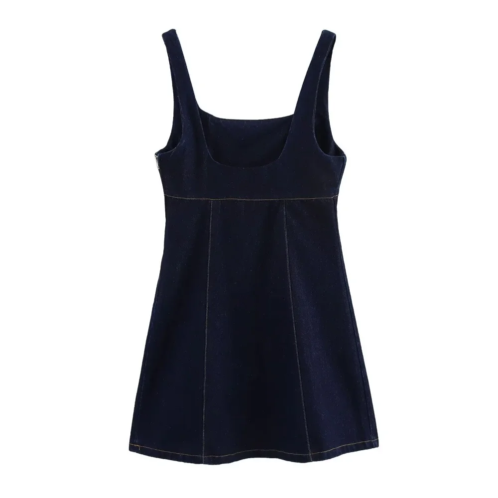 Women’s Square Neck Sleeveless Denim Mini Dress - Image 2