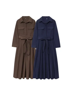 Autumn Women’s Loose-Collar Poplin Shirt Dress