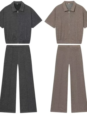 Casual Flip Collar Tank & Soft Wide Leg Pants