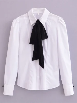 Women’s Autumn Velvet Bow Button Shirt