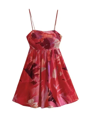 Autumn Small-Pleat Floral Camisole Skirt