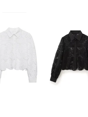 Autumn Crochet Long Sleeve Lapel Shirt