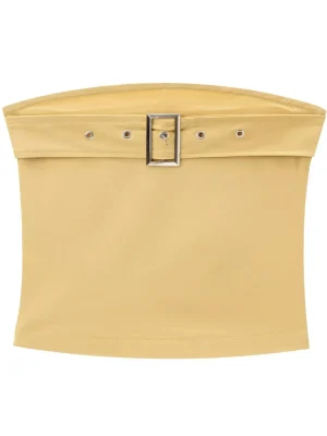 Autumn Buckle Strapless One-Shoulder Yellow Crop Top