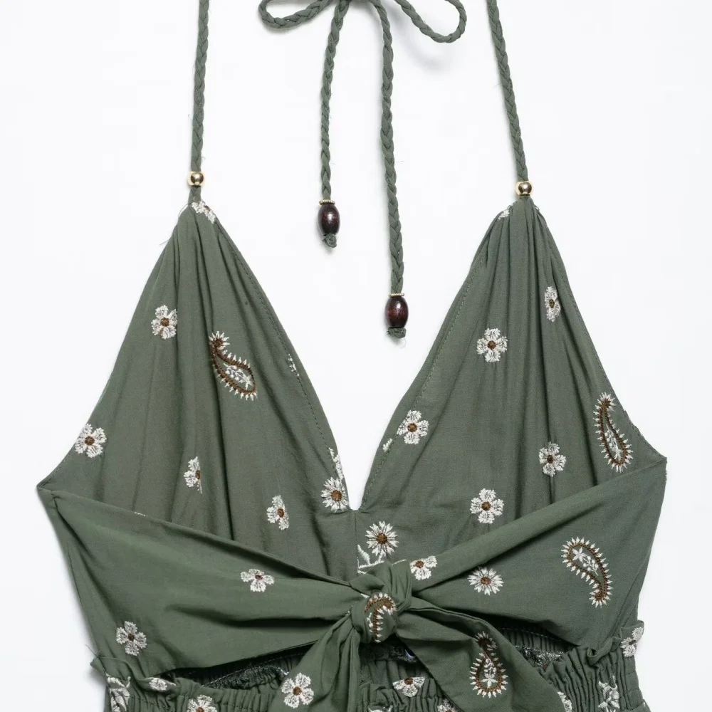 Embroidered Backless V-Neck Midi Dress - Image 3