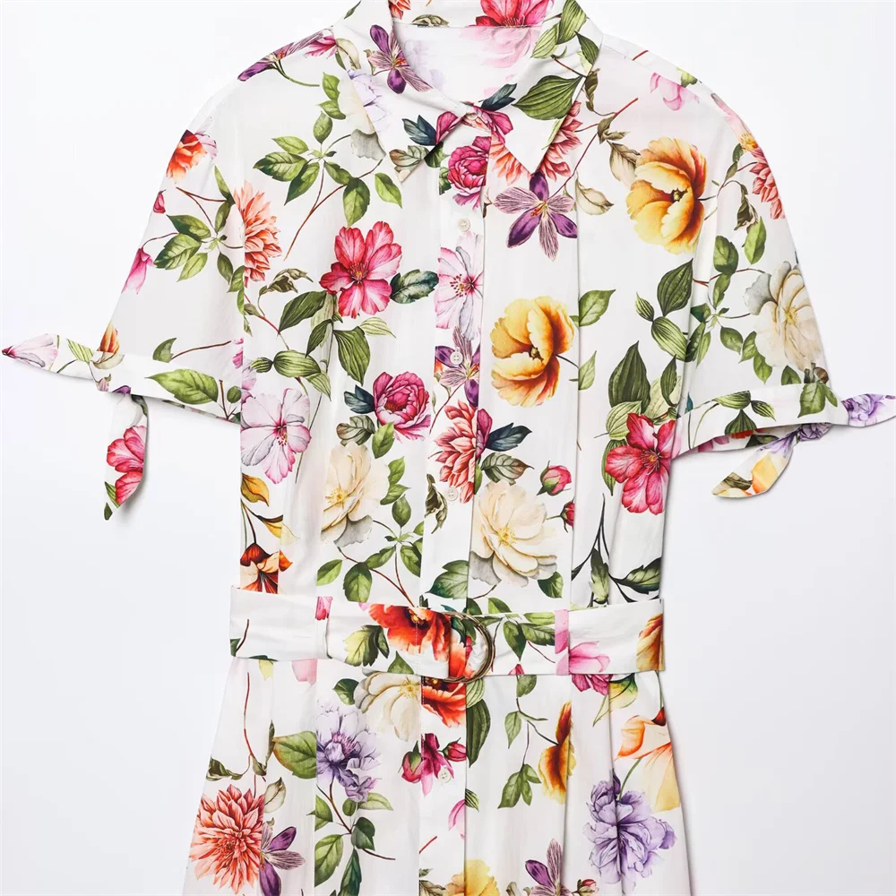 Women’s Lapel Collar Printed Dress, Short Sleeve - Image 5