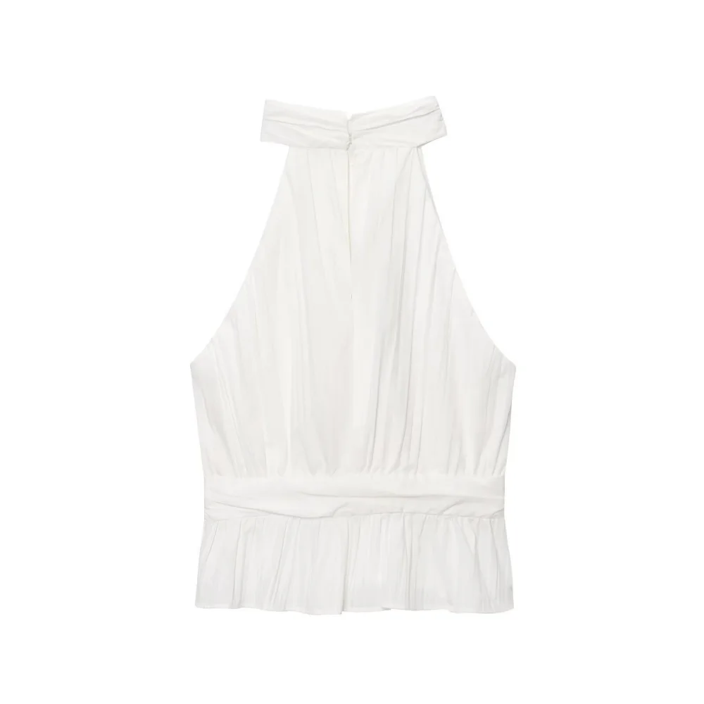 Women’s Gold-Inlay Pleated Slim Sleeveless Top - Image 2