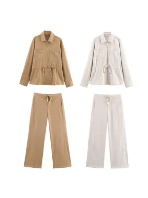 Autumn Women’s Casual Jacket and Wide-Leg Pants