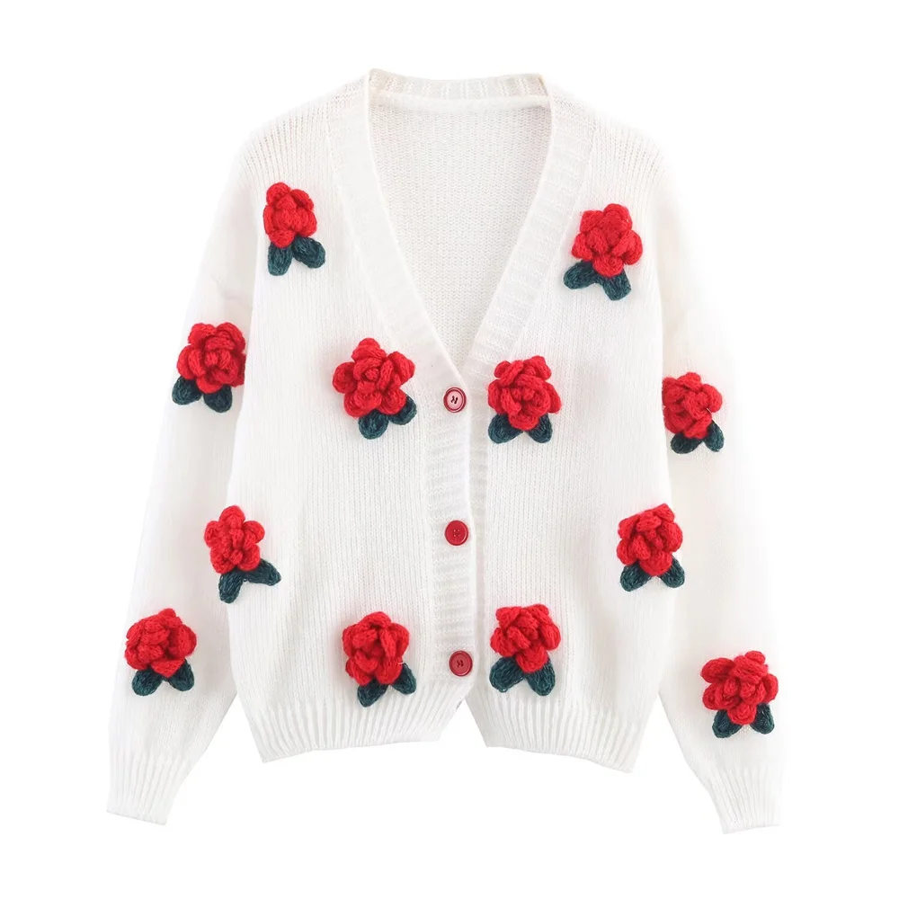 Women’s Autumn Handmade Flower Knit Cardigan - Image 2