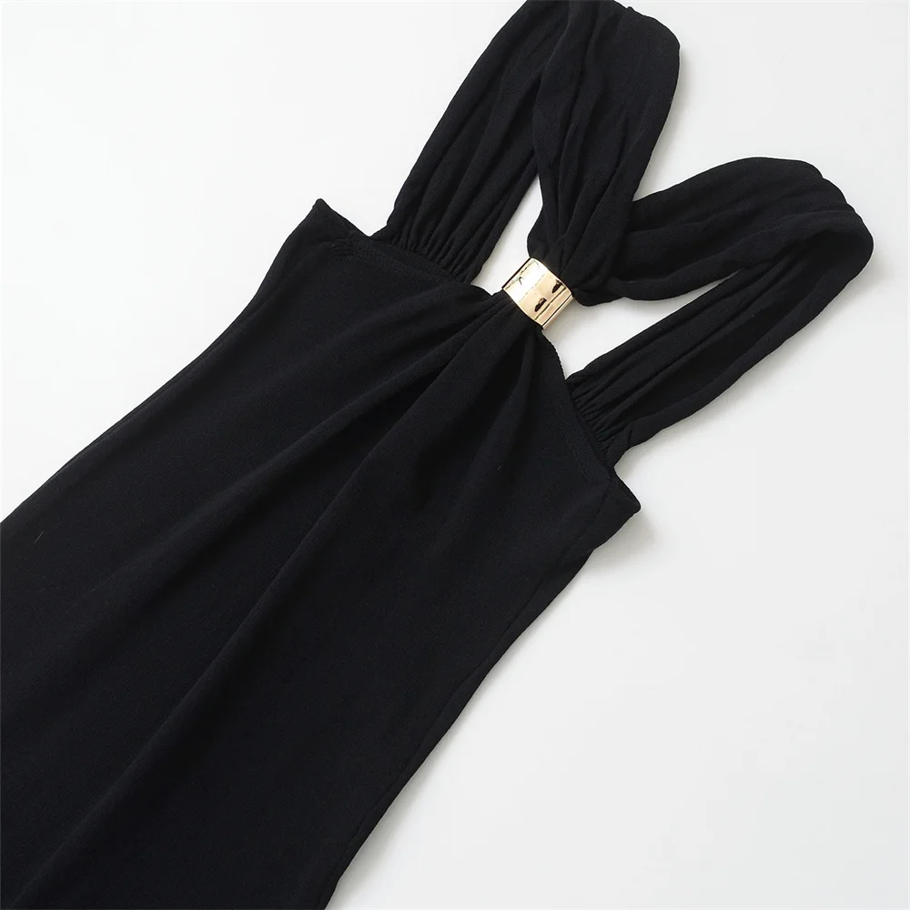 Women’s Gold Inlay Knit Halter Neck Dress - Image 5