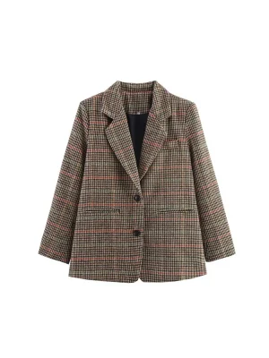 Women’s Autumn Plaid Button-Up Woolen Jacket