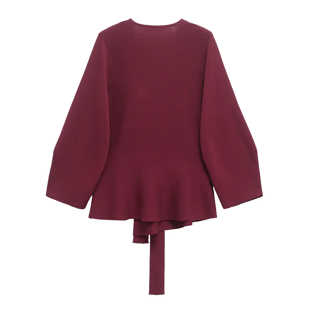 Women’s V-Neck Slim Knit Sweater Jacket with Belt - Image 6