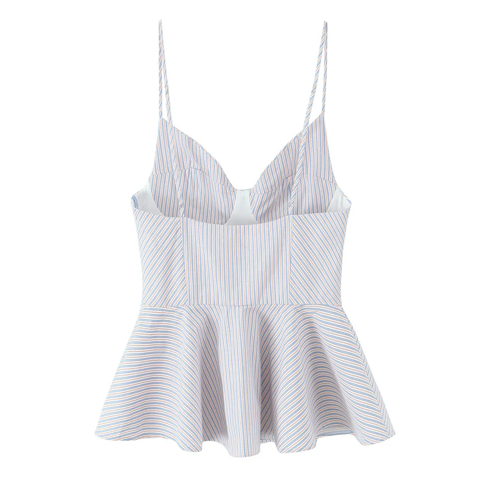 Women’s Fluffy Striped Poplin Strap Top - Image 2