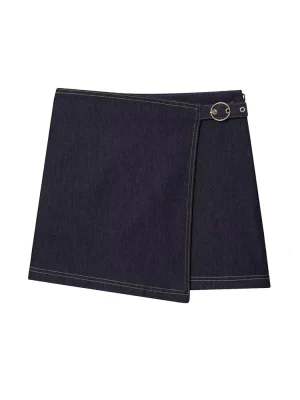 Women’s High-Waist Skirt Pants with Gold Buckle