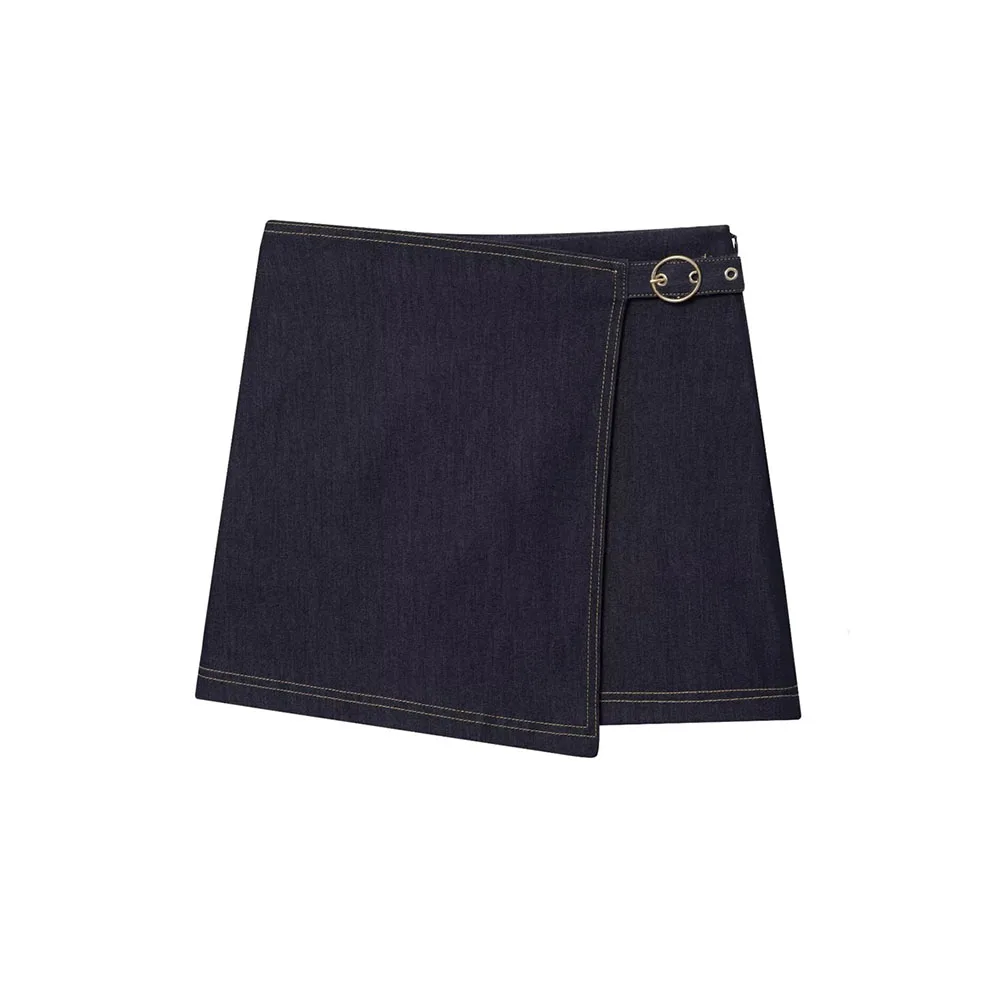 Women’s High-Waist Skirt Pants with Gold Buckle