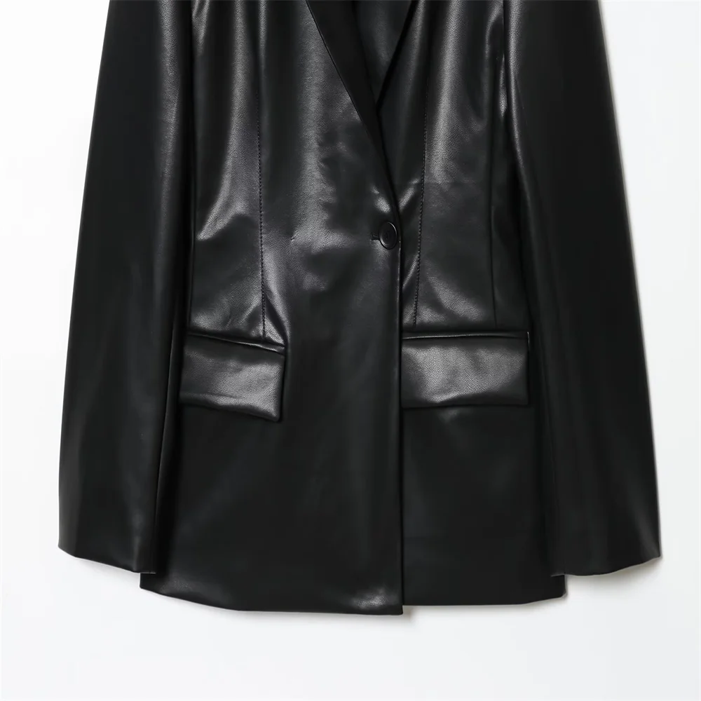 Women’s Korean Vintage Leather-Look Blazer - Image 6