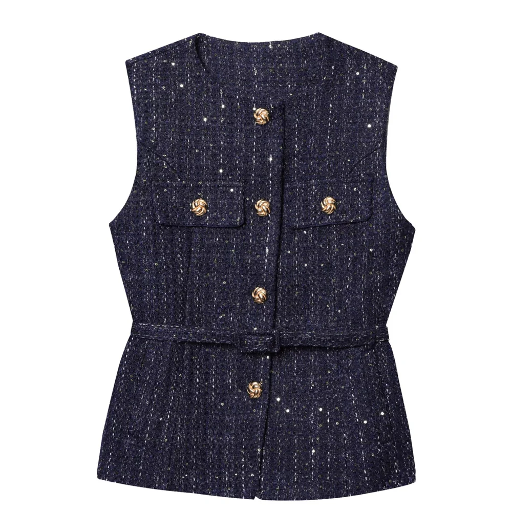 Women’s Single-Breasted Bead Embellished Vest - Image 2