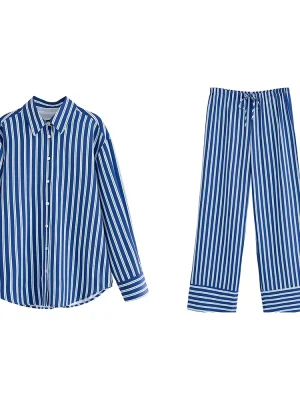 Women’s Striped Shirt & Straight-Leg Pants Set