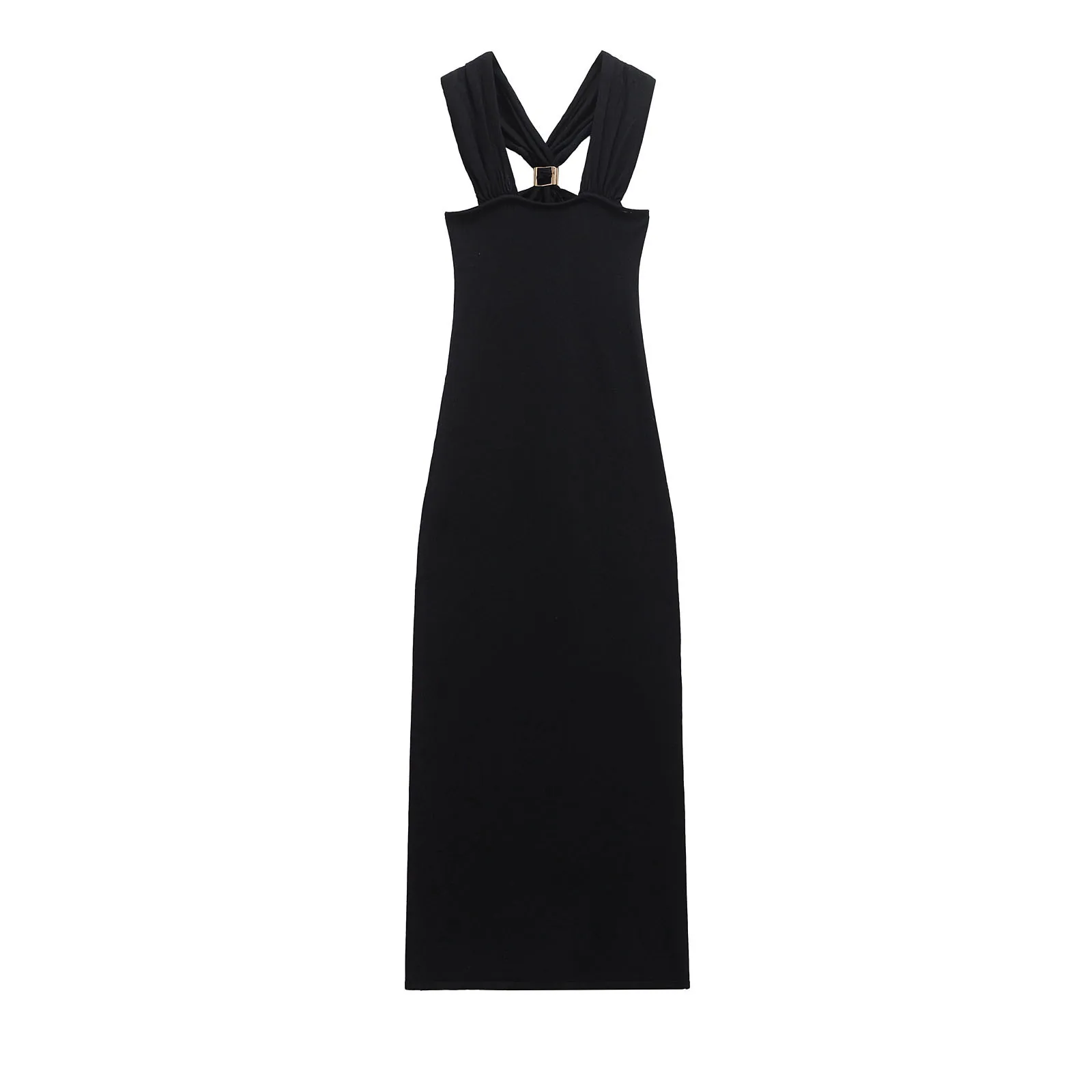 Women’s Gold Inlay Knit Halter Neck Dress - Image 4
