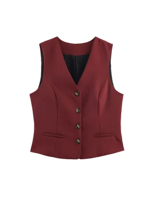Autumn Women’s Slim Fit Wine Red Suit Vest