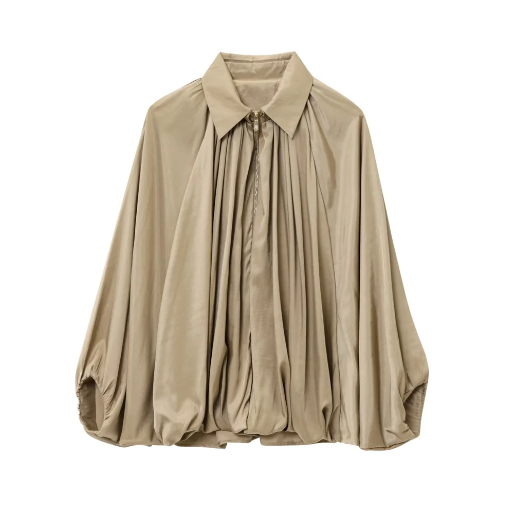 Women’s Summer Lapel Zipper Jacket with Puffy Sleeves - Image 3