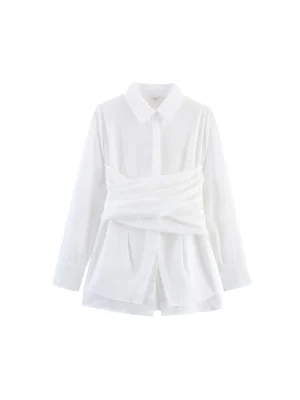 Autumn Women’s Lace-Up Pleated Two-Piece Look Shirt