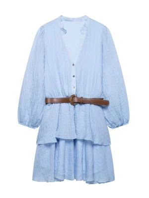 Women’s V-Neck Belted Layered Summer Dress