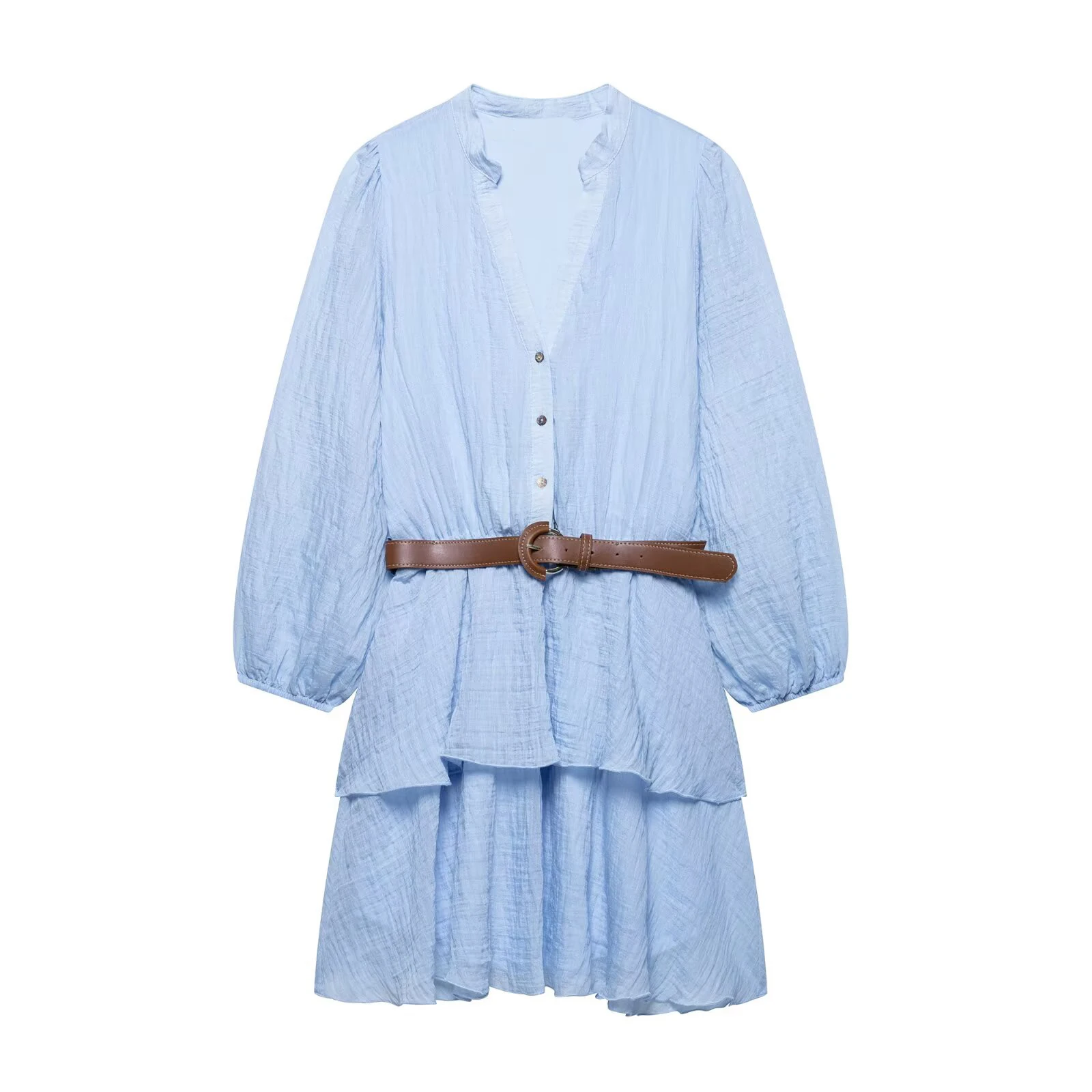 Women’s V-Neck Belted Layered Summer Dress