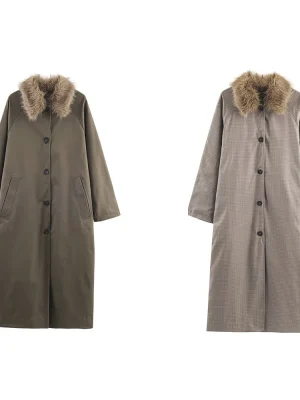 Autumn Women’s Faux Fur Collar Reversible Windbreaker