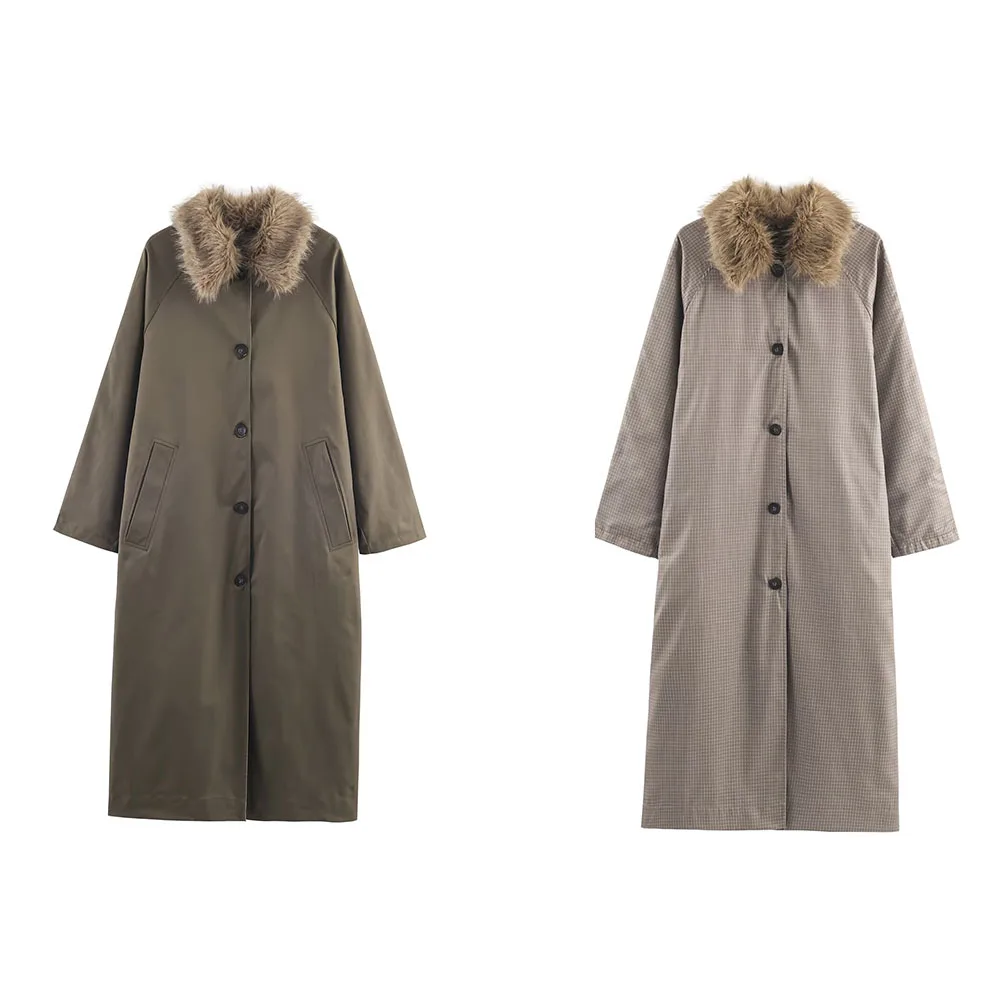 Autumn Women’s Faux Fur Collar Reversible Windbreaker