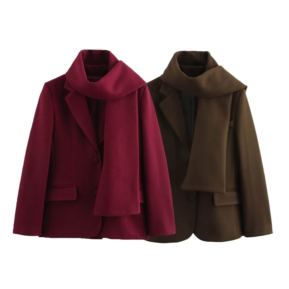 Women’s Simple Scarf-Detail Suit Coat