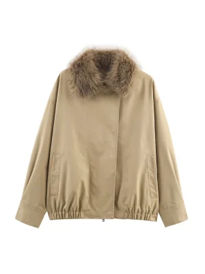 Autumn Women’s Euro-American Style Faux Fur Collar Pilot Jacket