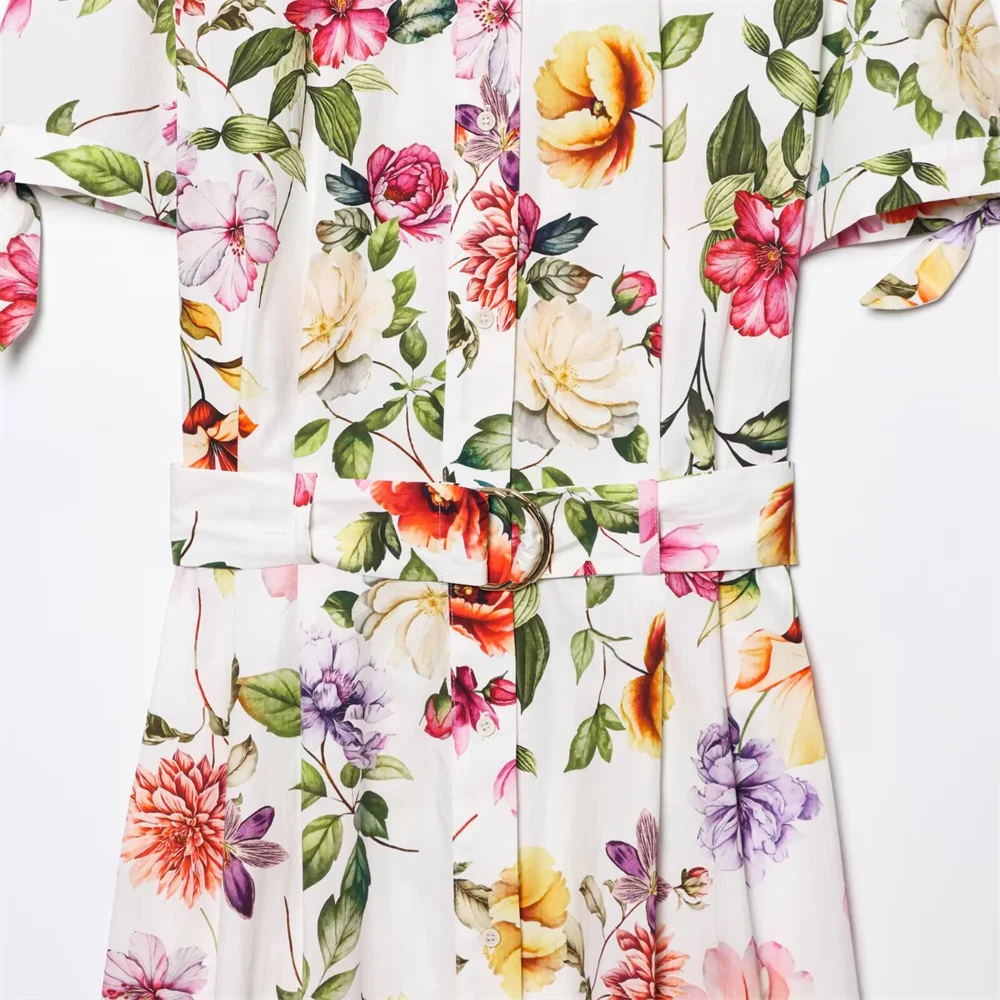 Women’s Lapel Collar Printed Dress, Short Sleeve - Image 6