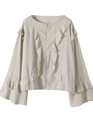 Women’s Ruffle V-Neck Long Sleeve Shirt
