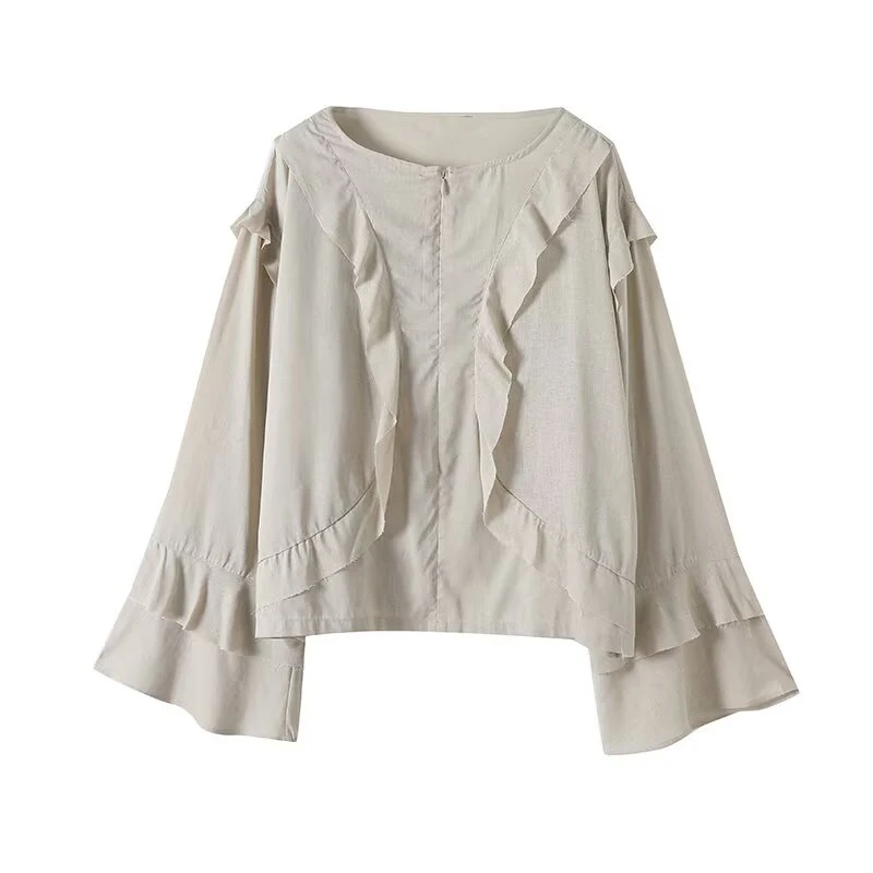 Women’s Ruffle V-Neck Long Sleeve Shirt