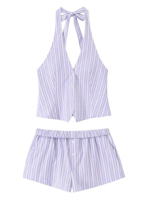 Women’s Striped Vest Top & Mini Shorts Set