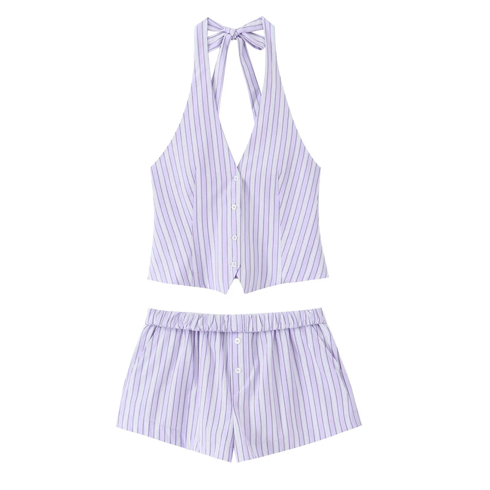 Women’s Striped Vest Top & Mini Shorts Set