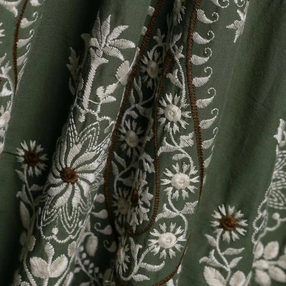 Embroidered Backless V-Neck Midi Dress - Image 6