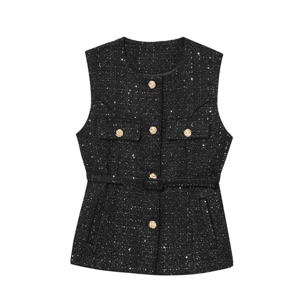 Women’s Single-Breasted Bead Embellished Vest - Image 4