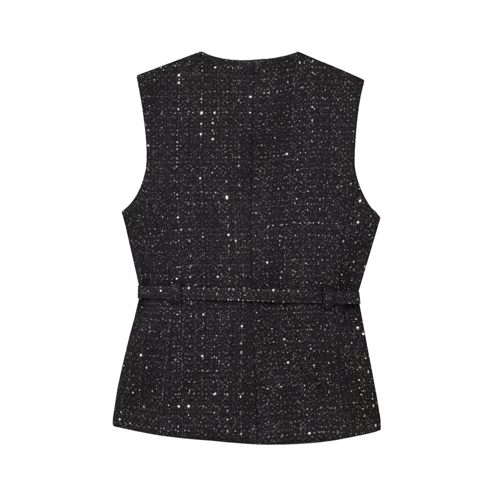 Women’s Single-Breasted Bead Embellished Vest - Image 5
