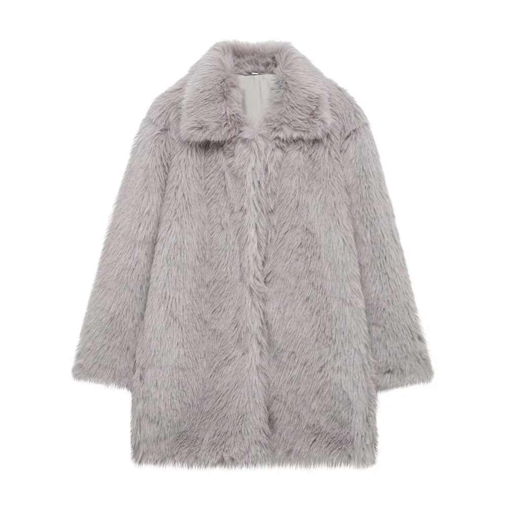 Women’s Thick Furry Flip Collar Warm Coat - Image 4