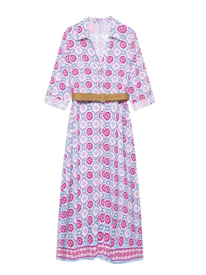 Women’s Printed Collar Belted Summer Dress