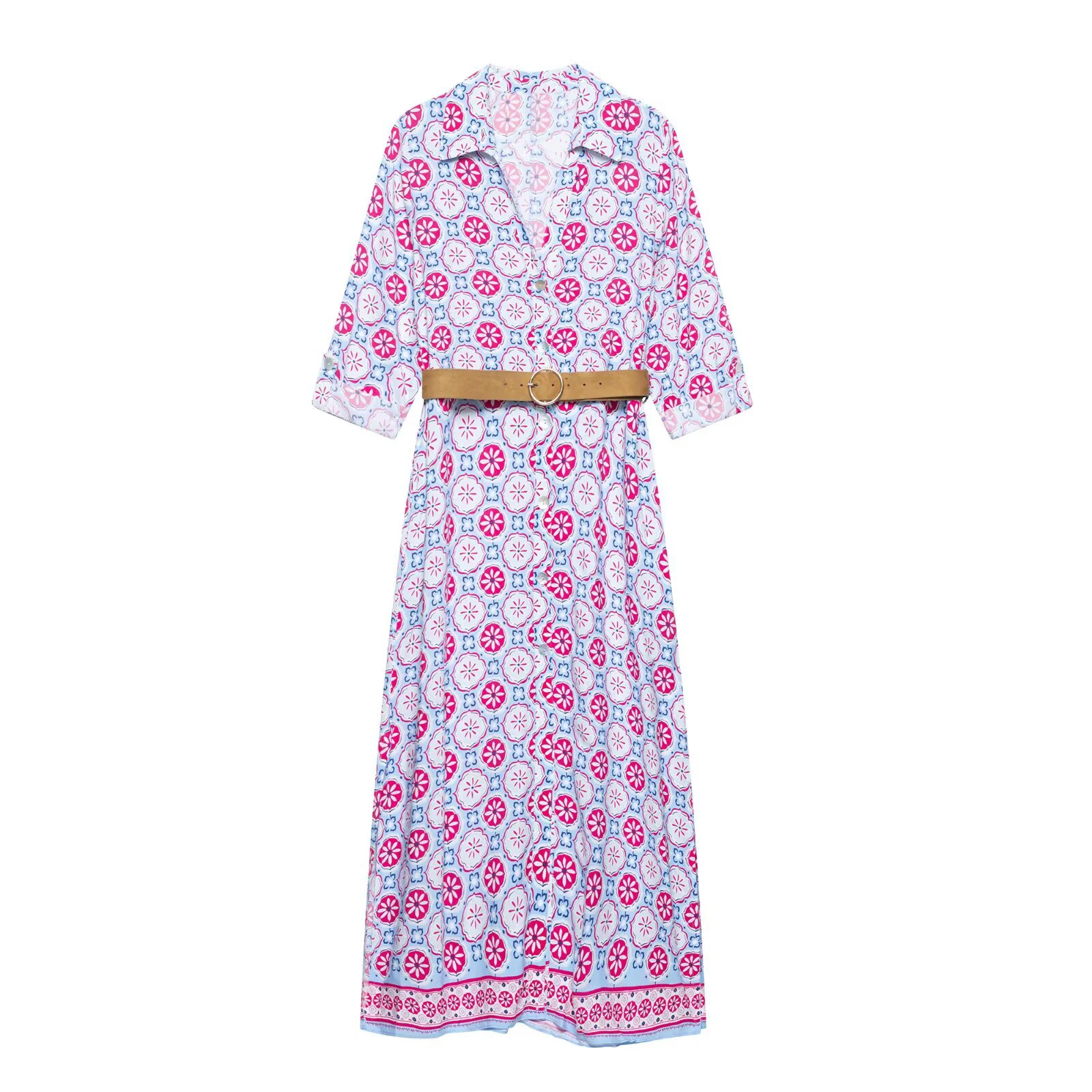 Women’s Printed Collar Belted Summer Dress