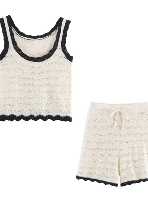 Women’s Hollow Knit Tank & Elastic Waist Shorts