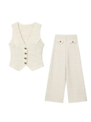 Women’s V-Neck Sleeveless Top & Textured Pants