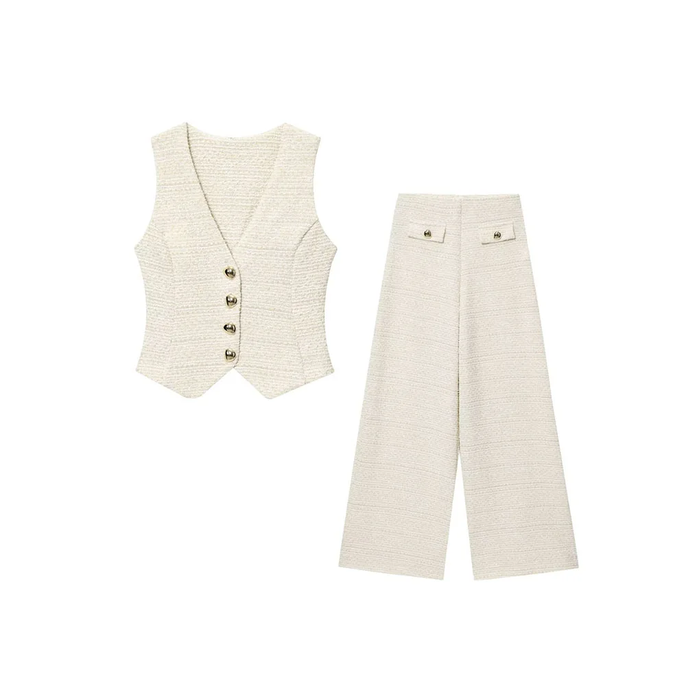 Women’s V-Neck Sleeveless Top & Textured Pants