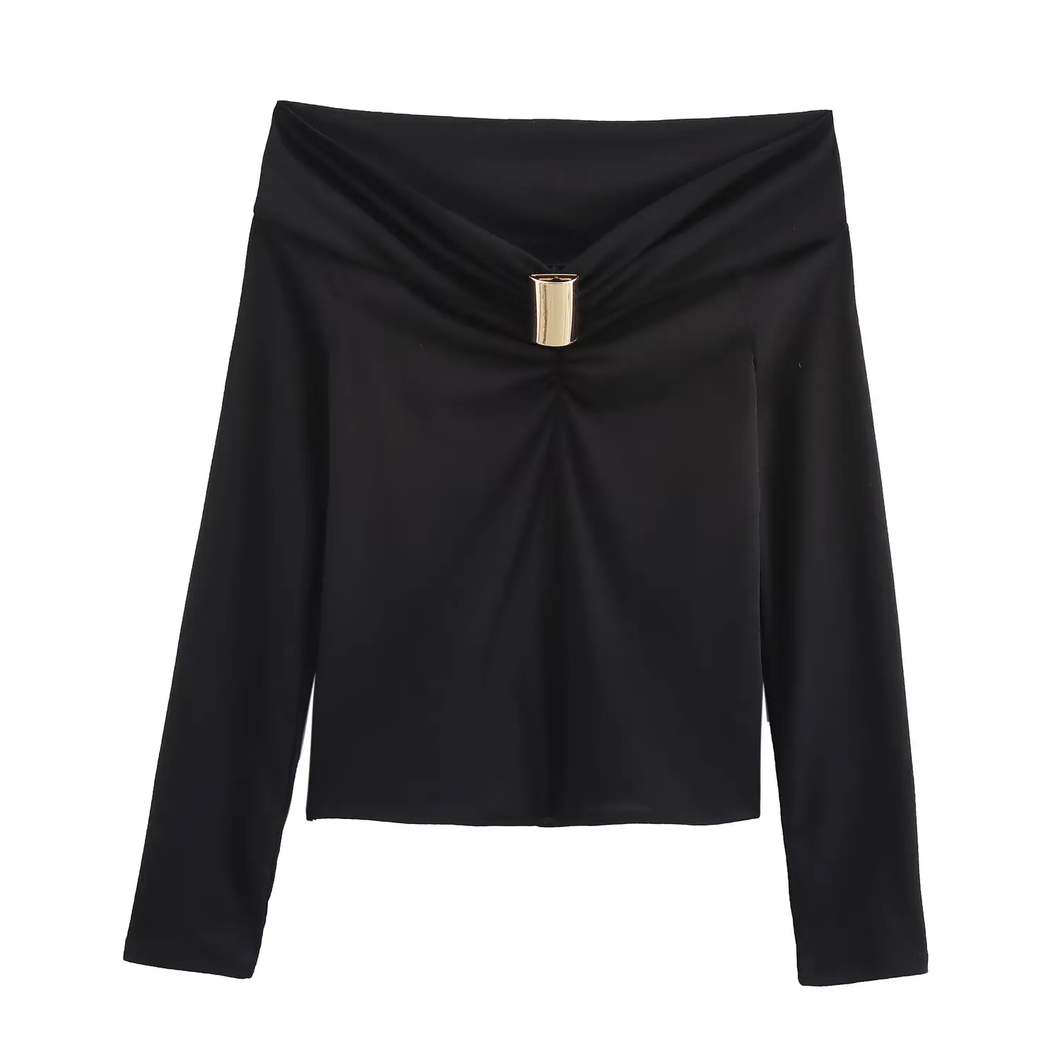 Women’s Retro Off-Shoulder Buckle Top - Image 3